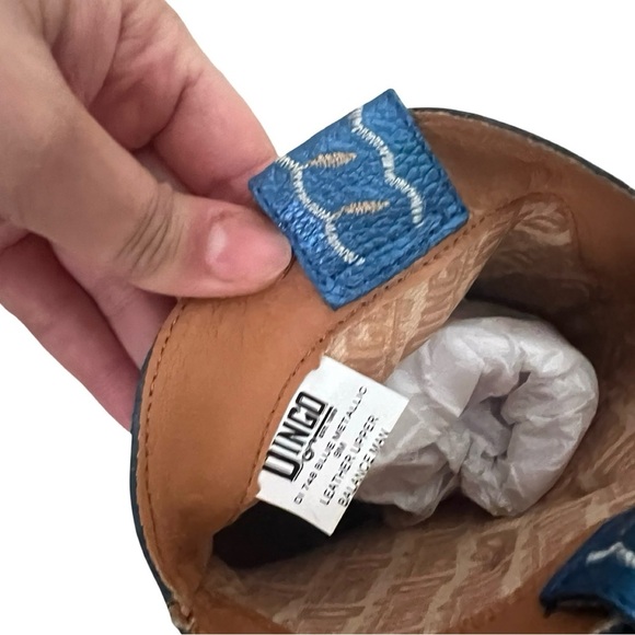 NWT DINGO Blue Embroidered Metallic Western Cowboy Leather Ankle Boots Sz 39 - Picture 4 of 7